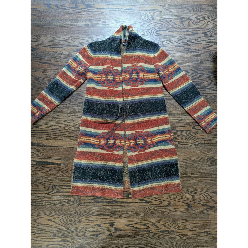 Cruel Denim Women's Long Aztec Open Front Cardigan Sweater Coat Duster Size L - Picture 2 of 9